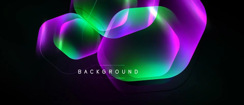 Abstract vibrant shapes overlap, creating glowing effect. Dark background Stockillustratie