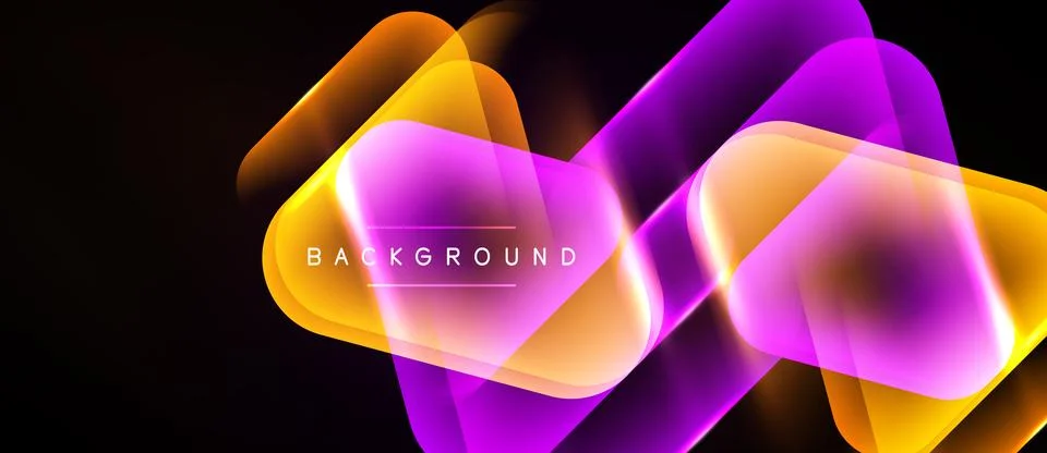Abstract vibrant shapes overlap, creating glowing effect. Dark background Illustrazione stock