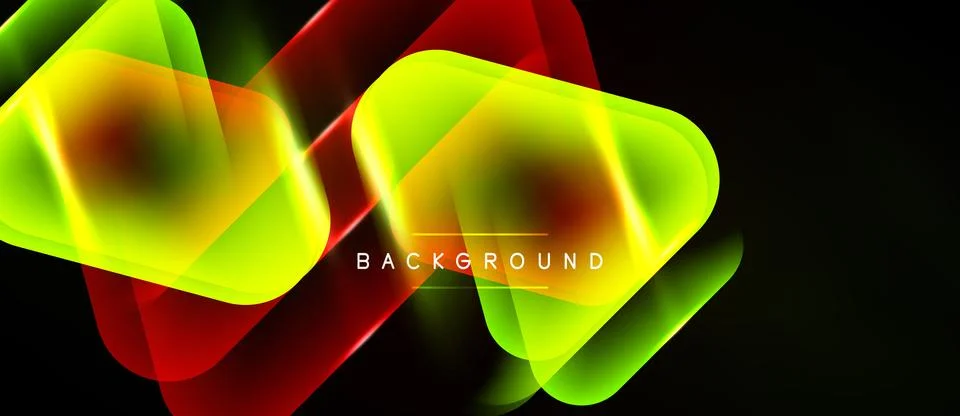 Abstract vibrant shapes overlap, creating glowing effect. Dark background 스톡 일러스트