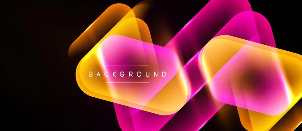 Abstract vibrant shapes overlap, creating glowing effect. Dark background Illustrazione stock