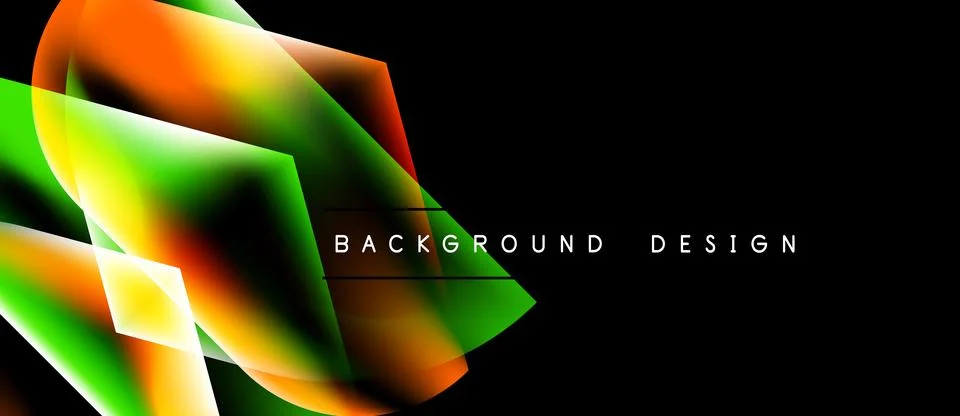 Abstract vibrant shapes overlap, creating dynamic colorful flow. Black Illustrazione stock