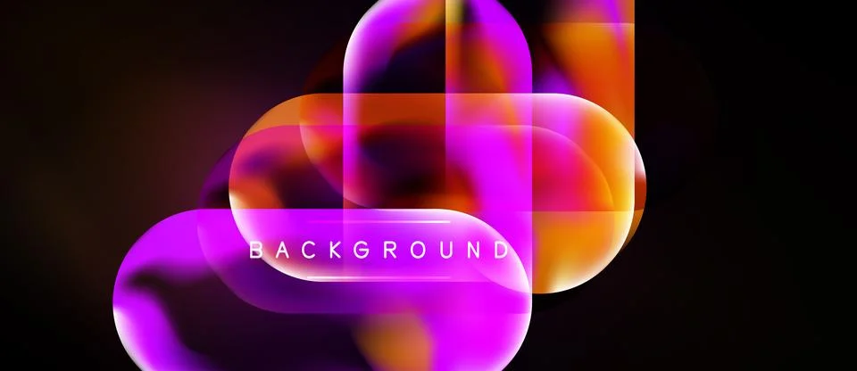 Abstract vibrant shapes overlap, creating colorful fluid design. Dark backg.. Stock Illustration