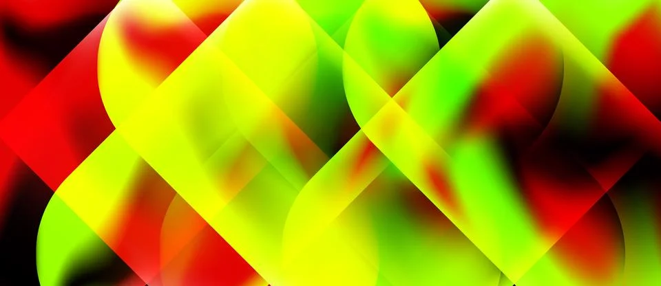 Abstract vibrant shapes overlap, creating dynamic colorful composition. Red, Stock Illustration