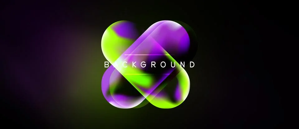 Abstract vibrant shapes overlap, creating dynamic visual effect. Dark backg.. Stock Illustration