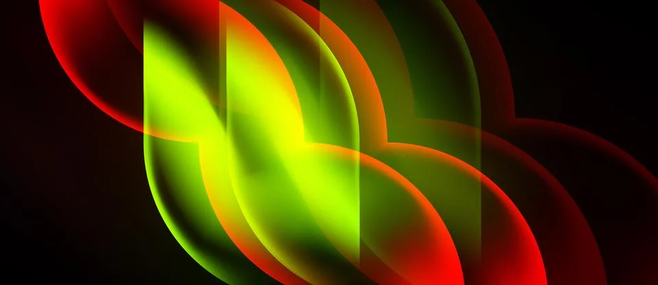 Abstract vibrant shapes overlap, creating luminous effect. Green, yellow, red Stock Illustration