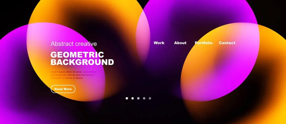 Abstract vibrant shapes overlap. Text details portfolio information, button Stockillustratie
