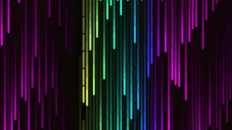 Abstract vibrant vertical rainbow light streaks on dark background Stock Footage 342159631