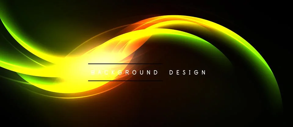 Abstract vibrant wave design. Smooth curves, bright colors, dark background Stock Illustration