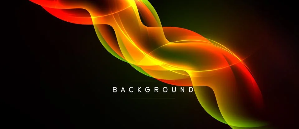 Abstract vibrant waves, flowing lines. Dynamic composition, dark background, Illustrazione stock