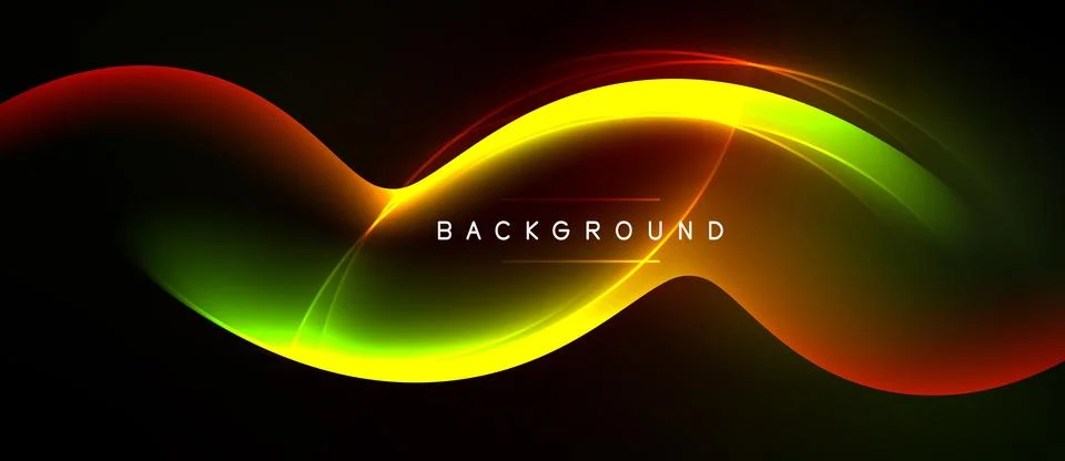 Abstract vibrant waves, flowing lines. Bright colors blend, creating dynamic Stock Illustration