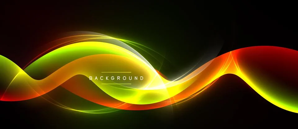 Abstract vibrant waves, flowing lines. Bright colors contrast against dark Stockillustratie