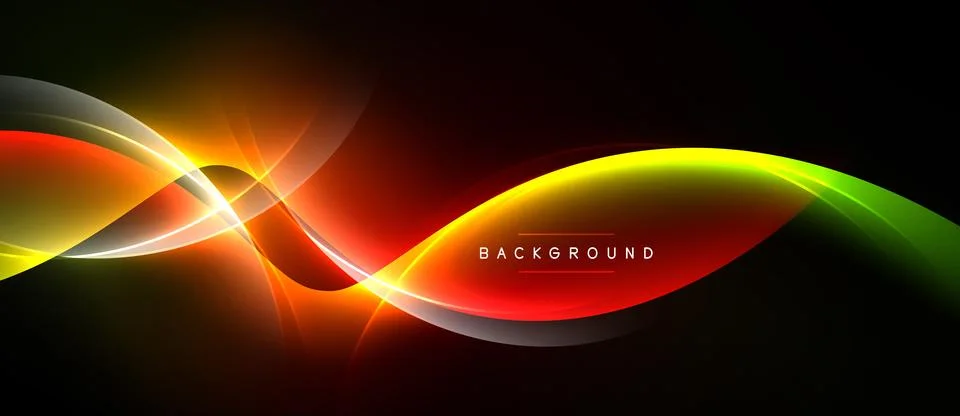 Abstract vibrant waves, glowing lines, dark background. Dynamic composition Illustrazione stock