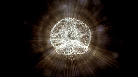 Abstract video of human brain in light rays and bokeh particles against black Vídeo Stock 121799658