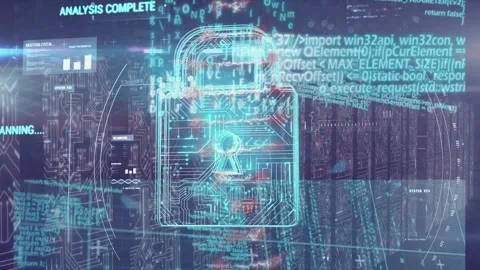 Abstract video of security icon and computer programming dna structure, woman in Stock Footage 327710079