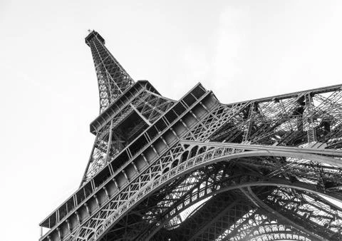 An abstract view of details of Eiffel Tower in black and white, Paris, France Foto stock