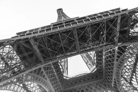 An abstract view of details of Eiffel Tower in black and white, Paris, France Stock Photos