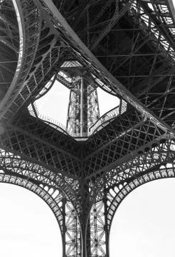 An abstract view of details of Eiffel Tower in black and white, Paris, France Stock Photos