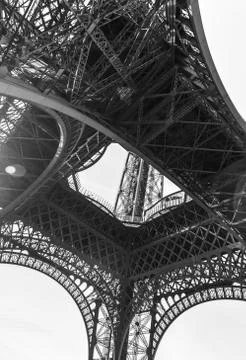 An abstract view of details of Eiffel Tower in black and white, Paris, France 스톡 사진