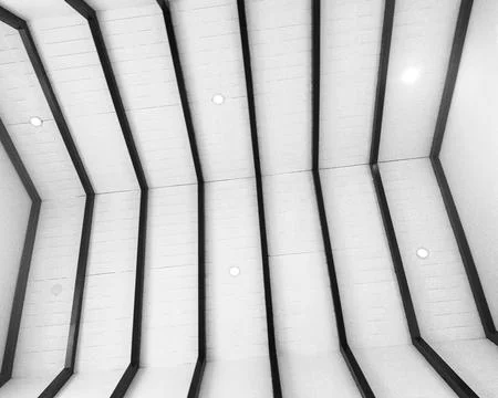 Abstract view of a modern atrium ceiling with vertical angular beams and rece Stock Photos