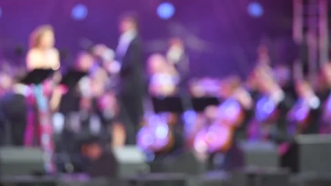 Abstract View of Orchestra Performance with Artistic Lighting Effects. Sing.. Stock Footage 314070684