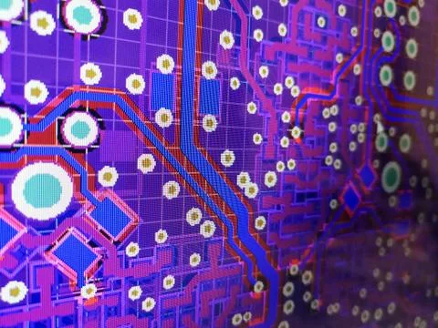 Abstract view of PCB design from computer screen Stock Photos