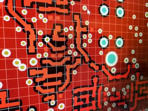 Abstract view of PCB design from computer screen Stock Photos