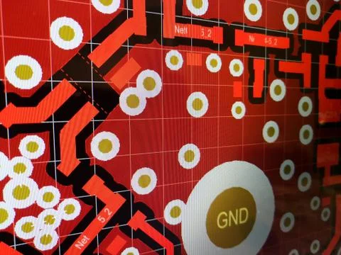 Abstract view of PCB design from computer screen Stock Photos