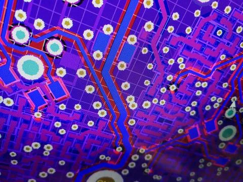 Abstract view of PCB design from computer screen Stock Photos