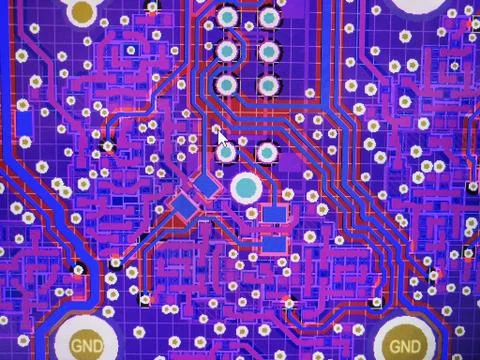 Abstract view of PCB design from computer screen Stock Photos