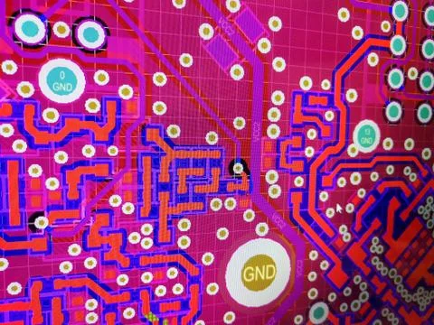 Abstract view of PCB design from computer screen Foto stock
