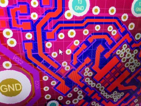 Abstract view of PCB design from computer screen Stock Photos