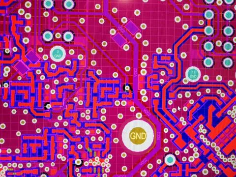 Abstract view of PCB design from computer screen Foto stock