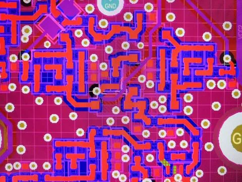 Abstract view of PCB design from computer screen Stock Photos