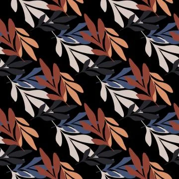 Abstract vintage leaf seamless pattern for fabric design on black background. イラスト素材