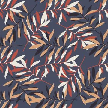 Abstract vintage leaf seamless pattern on blue background. Botanical wallpape イラスト素材