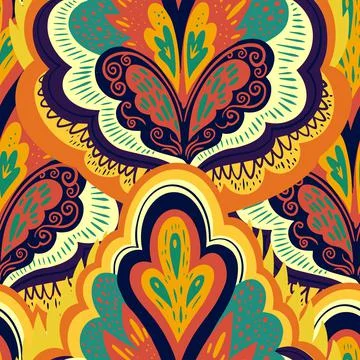 Abstract vintage ornamental psychedelic pattern with plant motifs. Stock Illustration