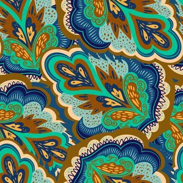 Abstract vintage ornamental psychedelic pattern with plant motifs. 스톡 일러스트