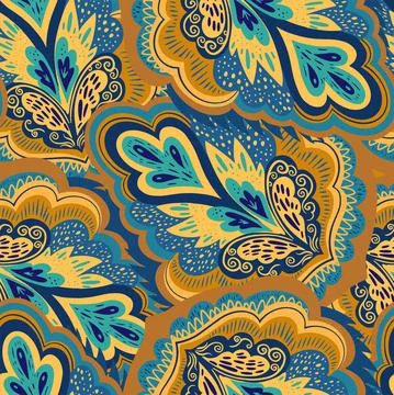 Abstract vintage ornamental psychedelic pattern with plant motifs. Stock Illustration