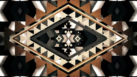 Abstract Vintage Psychedelic Tribal Native Diamond Pattern Background Loop Stock Footage 256955656