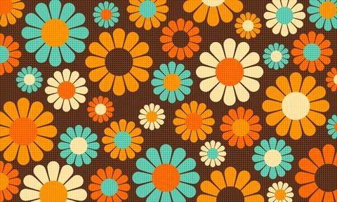 Abstract Vintage Retro Flower Pattern Wallpaper Ben Day Dots Stock Illustration