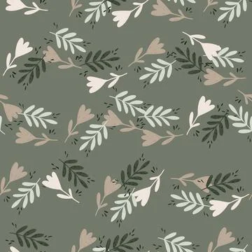 Abstract vintage seamless pattern with botanic flowers and leaf branches on g Stock Illustration