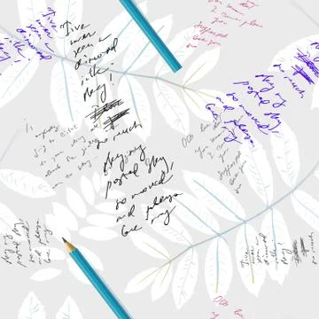 Abstract vintage seamless pattern with white mountain ash silhouettes, blue p Stock Illustration