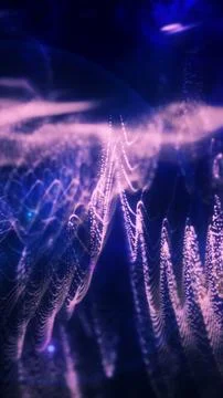 Abstract violet and blue glowing waves made of digital particles, symbolizi.. Illustrazione stock