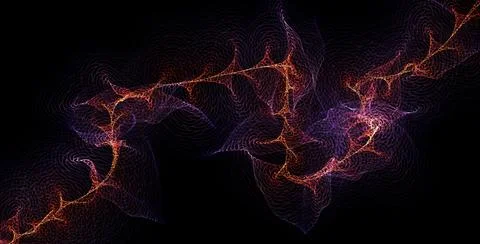Abstract violet and orange digital art on black technology background. Stock Illustration