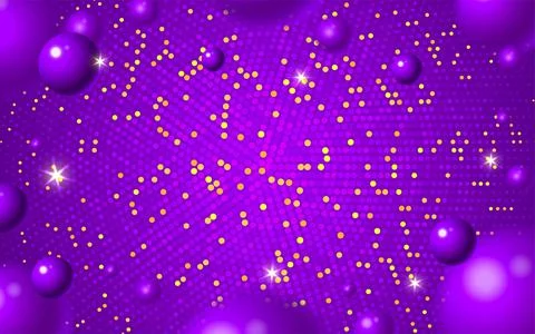 Abstract violet background 3d balls gold glitter Stock Illustration