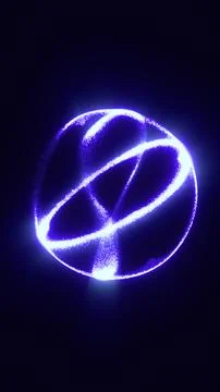 Abstract violet glowing orb with bright particle trails wrapping around a l.. Illustrazione stock