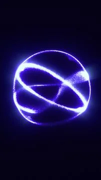 Abstract violet glowing orb with bright particle trails wrapping around a l.. Stock Illustration