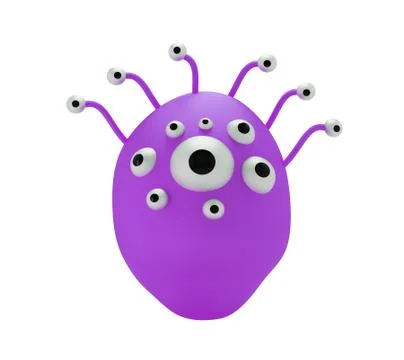 Abstract violet microbe monster with many eyes, 3d illustration Illustrazione stock