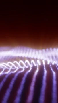 Abstract violet particle waves with glowing dotted lines and soft depth of .. Stock Photos