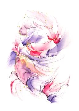 Abstract violet, pink and red liquid watercolor background with golden glitter Stock Illustration